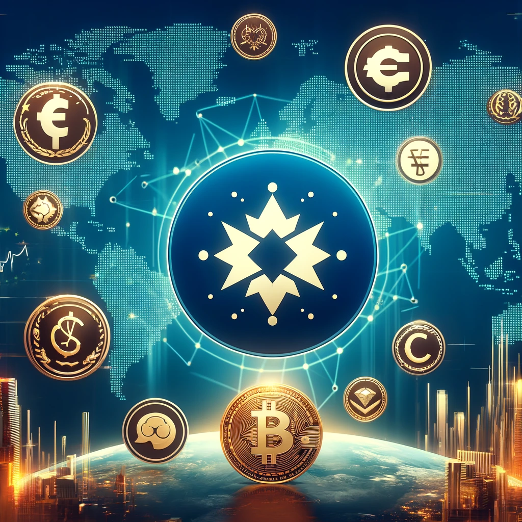 Cardano logo with regulatory symbols in the background